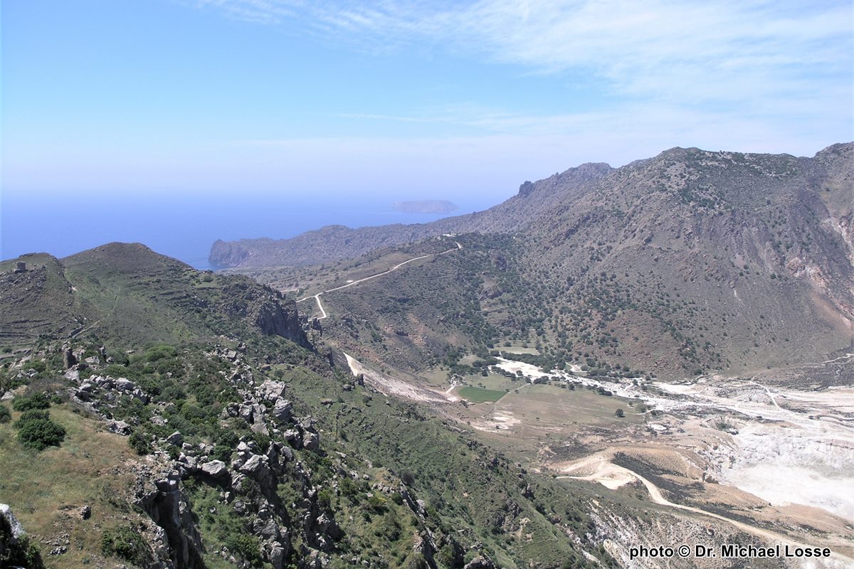 Argos castle seen from Nikeia castle (center);  islet Pacheia in the background.