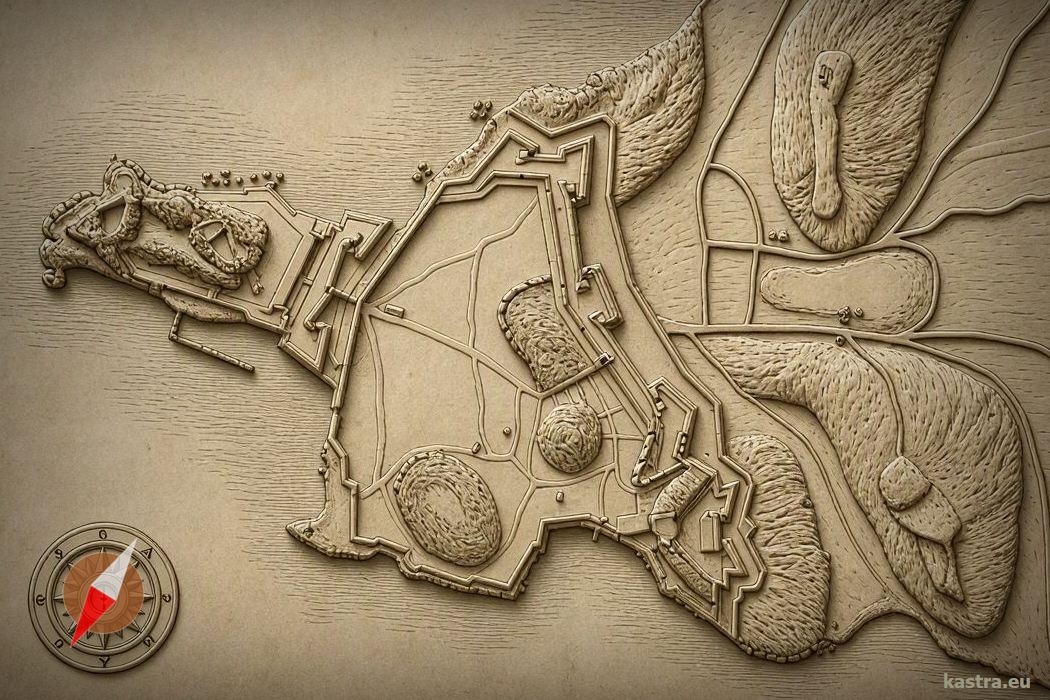 pics/corfu-map5.jpg relief map of the fortifications based on a 18th cent. Map