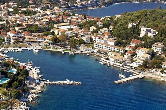 general view of Kassiopi; the castle on the right