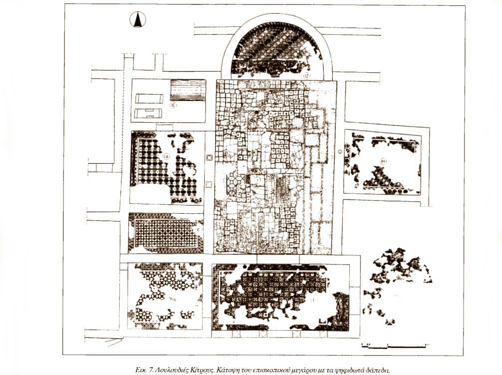 plan of the episcopal palace with the mosaic rooms